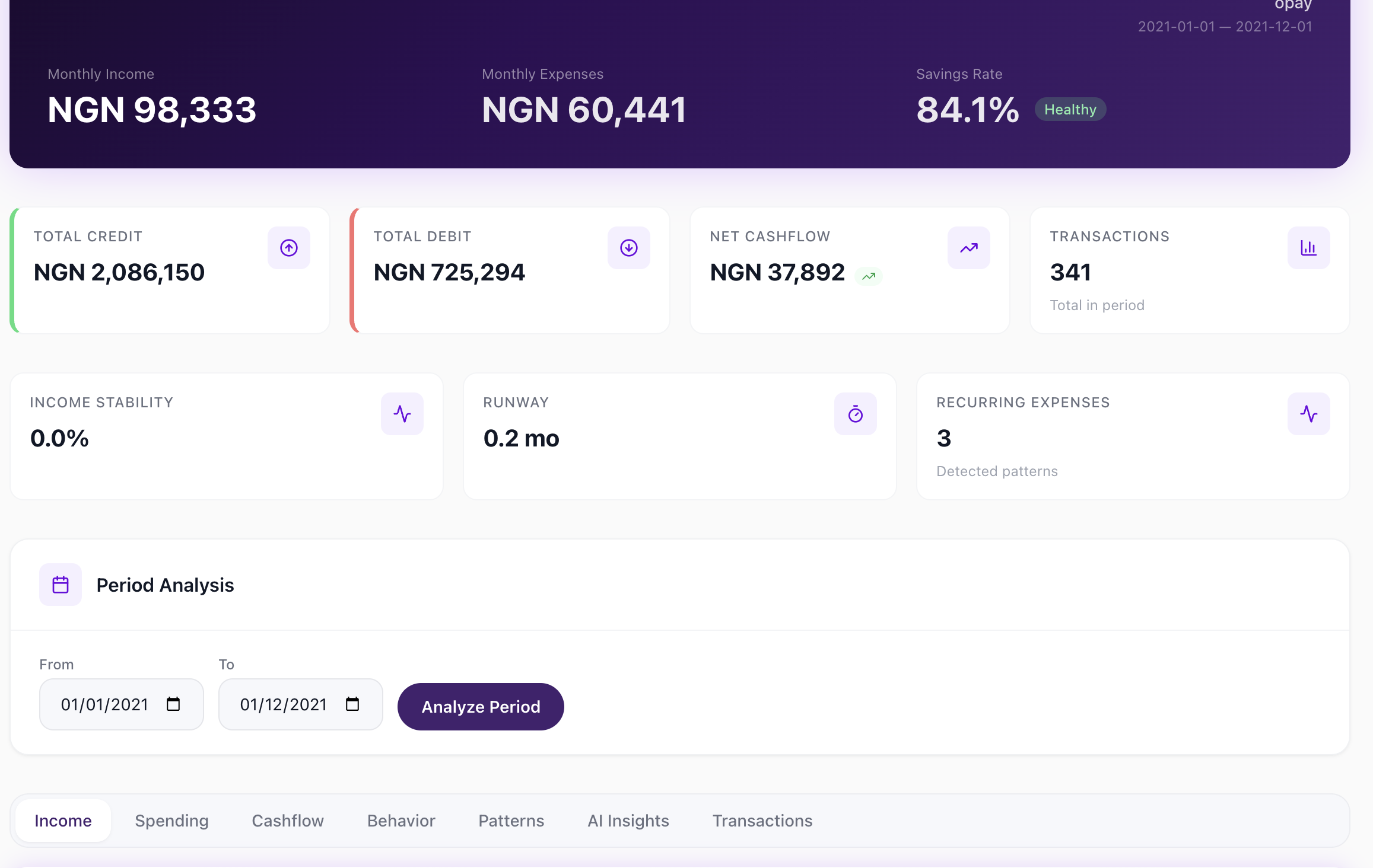 App dashboard screenshot